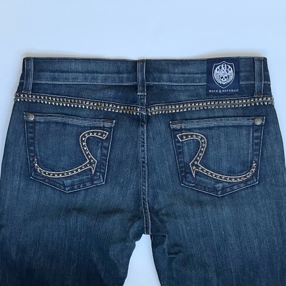 Rock & Republic Studded Dark Wash Straight Leg Denim Skull Jeans 26 - Picture 10 of 12